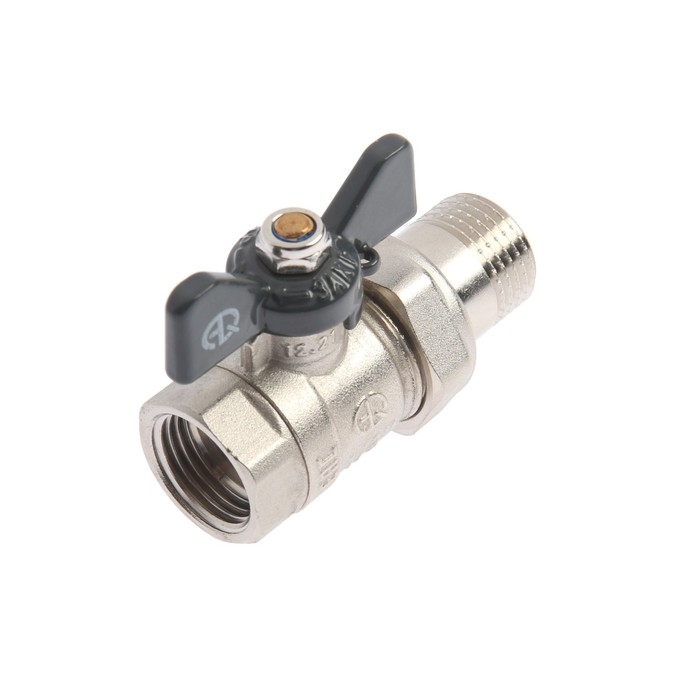 Кран шаровой AQUALINK, PN 50, внутренняя/наружная резьба 1/2 Кран шаровой AQUALINK, PN 50, внутренняя/наружная резьба 1/2", сгон, прямой, бабочка, никел.