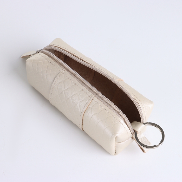 Ключница, TEXTURA, 12,5х4,5х3,5 см, на молнии, кольцо, питон молочный 130 Ключница, TEXTURA, 12,5х4,5х3,5 см, на молнии, кольцо, питон молочный 130