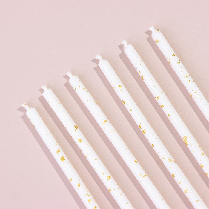 Набор свечей в торт, 6 штук Набор свечей в торт, 6 штук "Исполнение желаний", 16,5 см, белый с золотом
