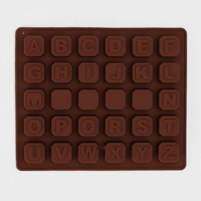 Форма для кондитерских украшений Доляна «Англ.алфавит», силикон, 18×15 см, 30 ячеек (2×2 см), цвет коричневый Форма для кондитерских украшений Доляна «Англ.алфавит», силикон, 18×15 см, 30 ячеек (2×2 см), цвет коричневый