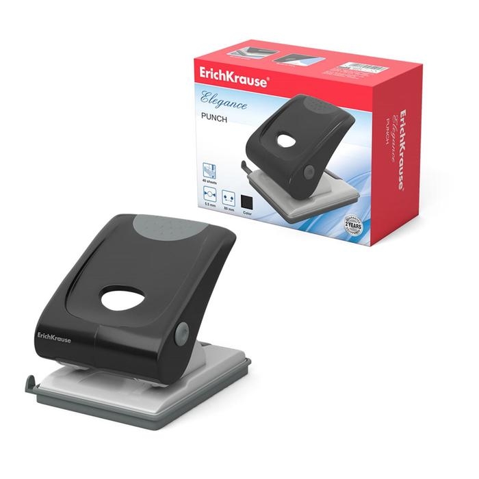 Дырокол ErichKrause Elegance, до 40 листов, диаметр прокола 5.5 мм, расстояние между проколами 80 мм, черный Дырокол ErichKrause Elegance, до 40 листов, диаметр прокола 5.5 мм, расстояние между проколами 80 мм, черный