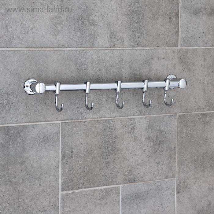 Крючок настенный на планке, двигающийся, Accoona А163-5, 5 шт, цвет хром Крючок настенный на планке, двигающийся, Accoona А163-5, 5 шт, цвет хром