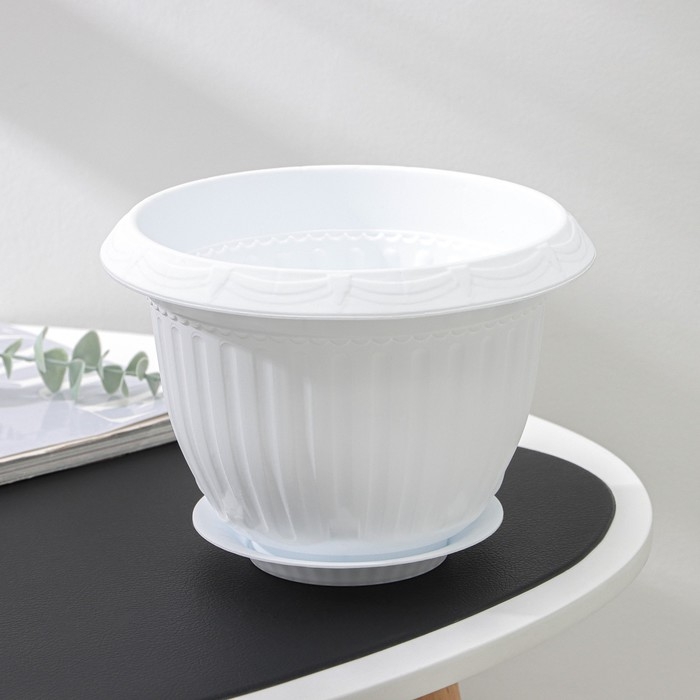 Горшок для цветов с поддоном «Байкал», 2 л, пластиковый, белый Горшок для цветов с поддоном «Байкал», 2 л, пластиковый, белый