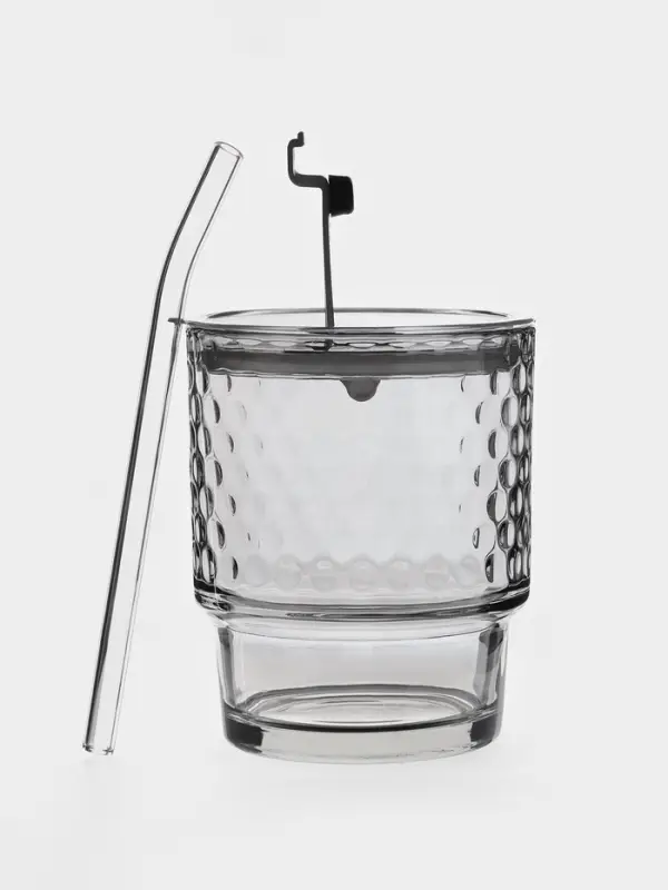 Стакан &laquo;Сота&raquo;, 350 мл, 8.9&times;15.5 см, с крышкой и трубочкой, стекло, прозрачный