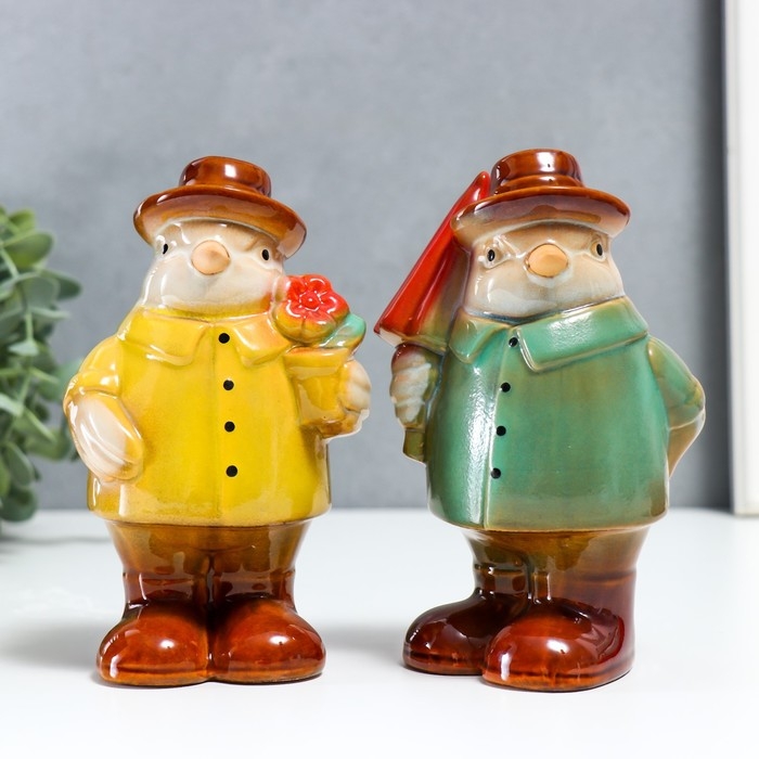 Сувенир керамика Сувенир керамика "Воробушки в плащах - дождливый день" набор 2 шт 16х6,5х10 см