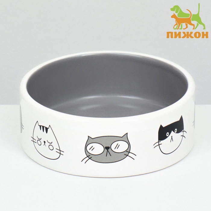 Миска керамическая  Миска керамическая "Четыре кота" 300 мл  12,5 x 4,5 cм, белая/серая