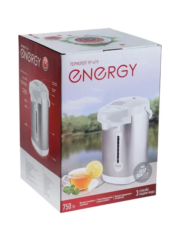 Термопот Energy TP-619, 750 Вт, 4 л, серебристо-белый Термопот Energy TP-619, 750 Вт, 4 л, серебристо-белый