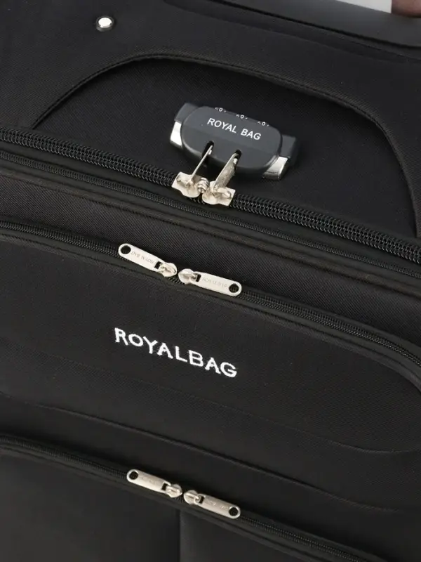 Чемодан на колёсах Royalbag большой 104 л (L), на молнии, с увеличением, кодовый замок, 4 колеса, чёрный