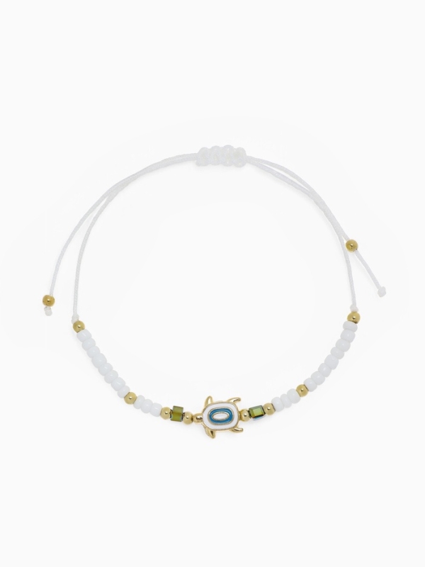 Браслет «Черепаха» на нити, нежность, белый в золоте