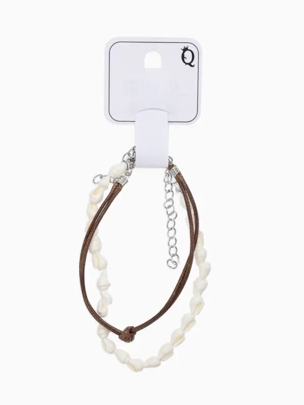 Браслеты на ногу &laquo;Ракушки&raquo;, набор 2 шт. L=28 см, белые, коричневый в серебре