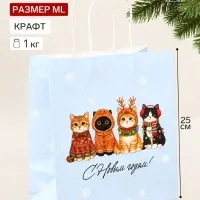 Пакет подарочный крафтовый &laquo;С Новым годом&raquo;, 22&times;25&times;12 см