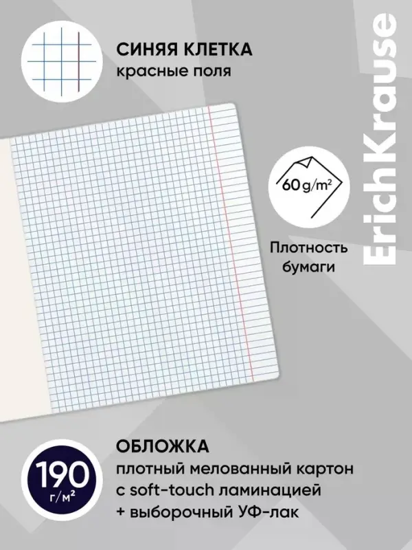Тетрадь 48 листов в клетку ErichKrause Indigo, софт-тач, МИКС