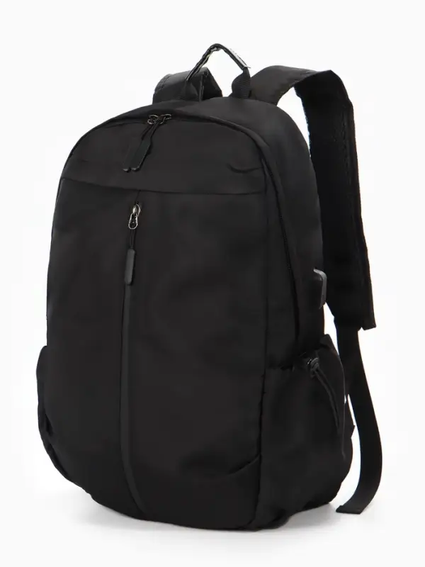 Рюкзак школьный, однотонный, USB, 1 отделение, 3 кармана, 30&times;15&times;45 см, чёрный