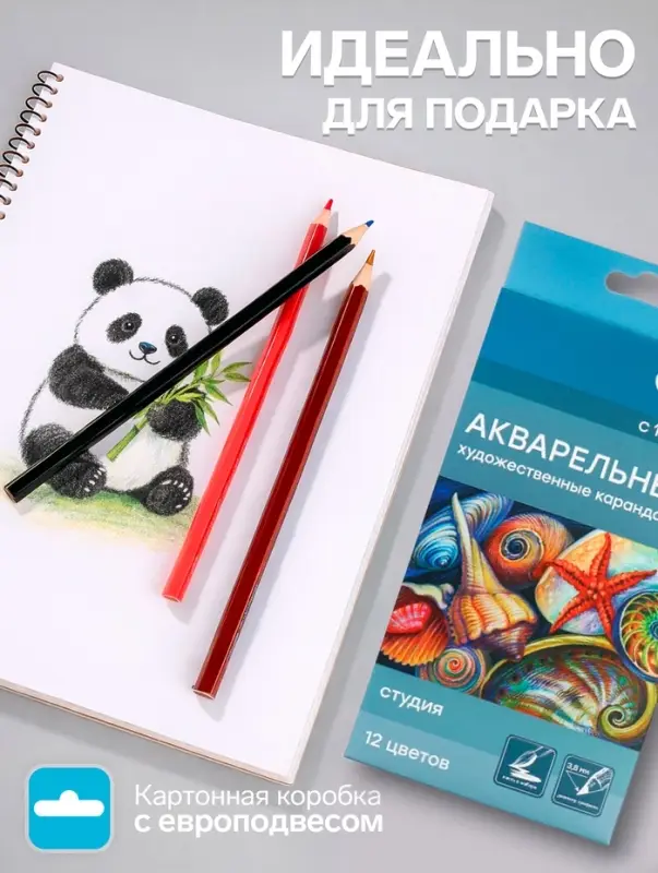 Карандаши цветные акварельные &laquo;Гамма. Студия&raquo; 12 цветов, грифель 3.8 мм, картонная коробка