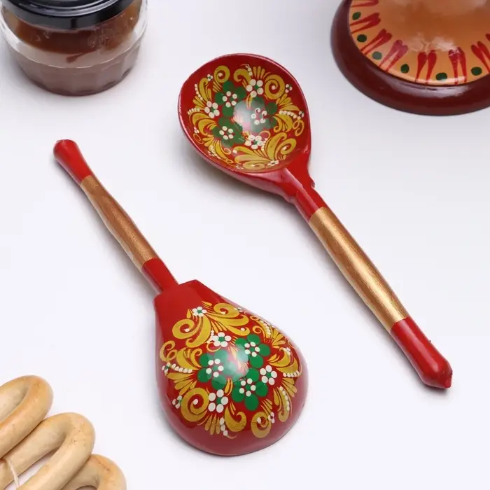 Ложка деревянная &laquo;Краснушка&raquo;, столовая, 20&times;6.3 см, хохлома, ручная роспись, МИКС