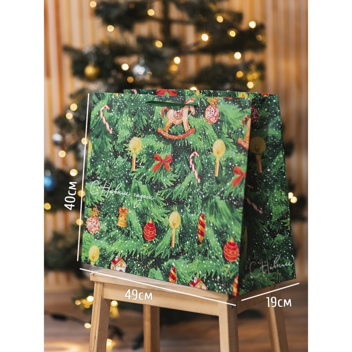 Пакет подарочный новогодний ламинированный «Ёлочка нарядная», XL 49 х 40 х 19 см, Новый год Пакет подарочный новогодний ламинированный «Ёлочка нарядная», XL 49 х 40 х 19 см, Новый год