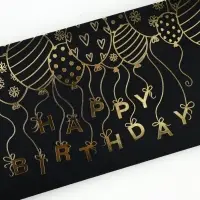 Конверт для денег Happy Birthday, 16.5&times;8 см, тиснение, чёрный крафт