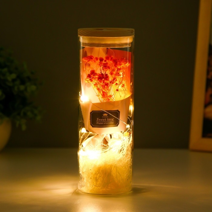 Ночник колба  Ночник колба "Букет из красных цветов" LED от батареек LR1130 6,5х6,5х19 см RISALUX