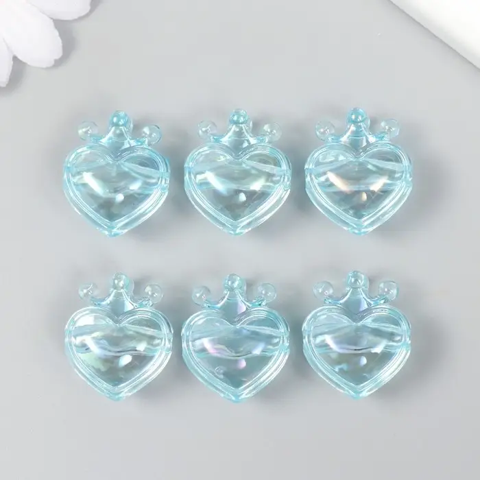 Бусина для рукоделия и плетения «Арт Узор. Сердечко с короной голубое», пластик, 2.1×1.4×2.5 см