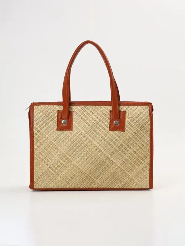 Сумка плетёная на молнии из пандана, 35&times;12&times;40 см, светло-коричневая