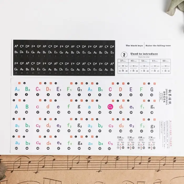 Наклейки на клавиши пианино, цветные Наклейки на клавиши пианино, цветные