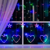 Гирлянда &laquo;Бахрома&raquo; 2.4&times;0.9 м с насадками &laquo;Сердце&raquo;, IP20, прозрачная нить, 186 LED, свечение мульти, 8 режимов, 220 В