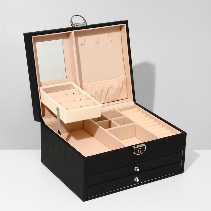 Подставка для украшений «Шкатулка» раздвижная с зеркалом, 22×17×11,5, цвет чёрный Подставка для украшений «Шкатулка» раздвижная с зеркалом, 22×17×11,5, цвет чёрный