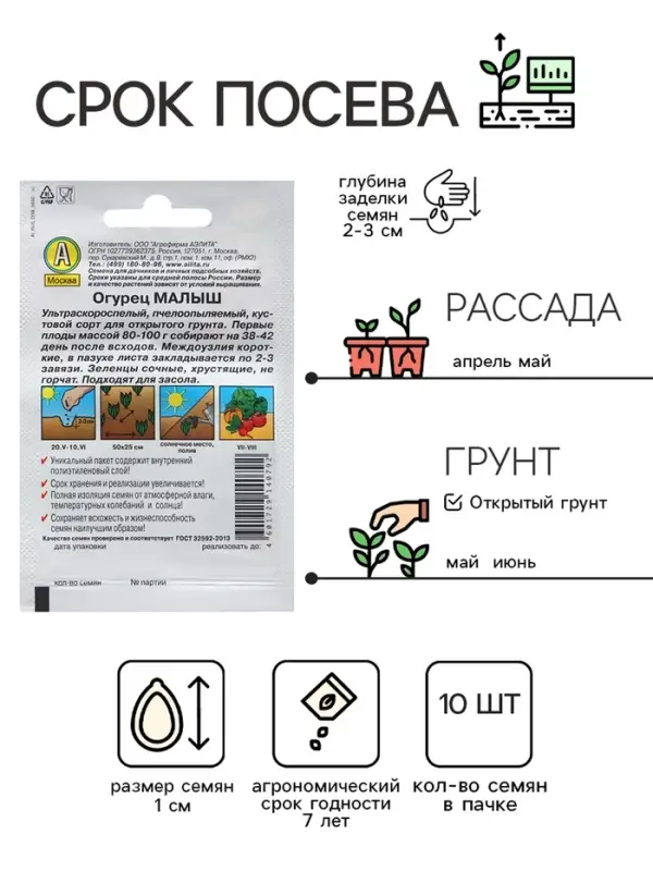 Семена Огурец  Семена Огурец "Малыш" "Лидер", 10 шт,