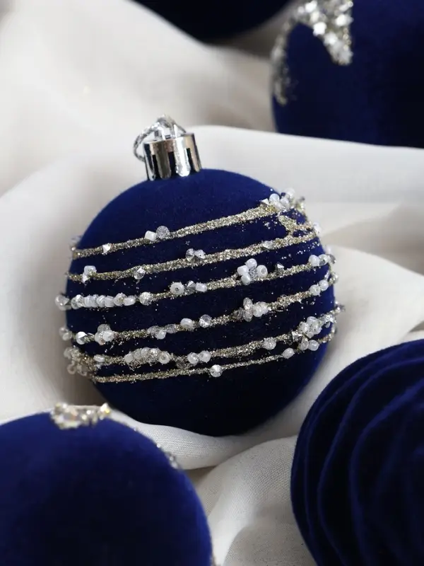 Набор шаров пластик d-6 см, 16 шт Набор шаров пластик d-6 см, 16 шт "Бархат. Маскарад" синий