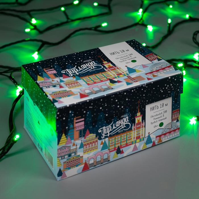 Гирлянда «Нить» 10 м, IP44, тёмная нить, 100 LED, свечение зелёное, 8 режимов, 220 В Гирлянда «Нить» 10 м, IP44, тёмная нить, 100 LED, свечение зелёное, 8 режимов, 220 В