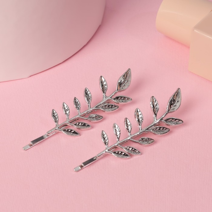 Невидимка для волос  Невидимка для волос "Либерти" (набор 2 шт) листики, 7,8 см, серебро