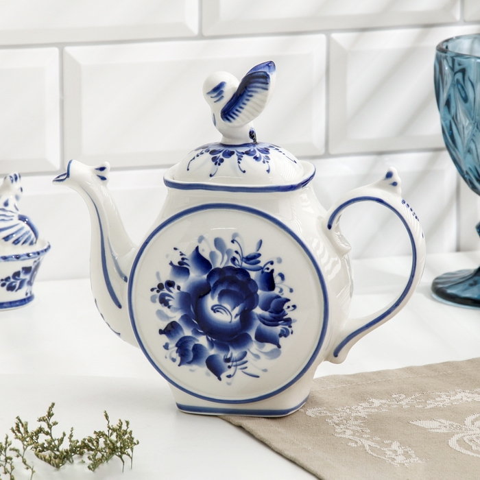 Чайник Чайник "Сова", 22 х 8 х 20 см, гжель, кобальт