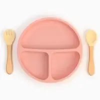 Тарелка детская секционная с ложкой и вилкой, 3 секции, розовый, Mum&Baby