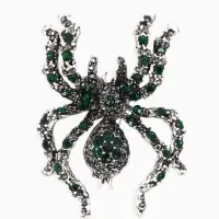 Брошь &laquo;Паук&raquo;, цветочки, серо-зелёная в чернёном серебре