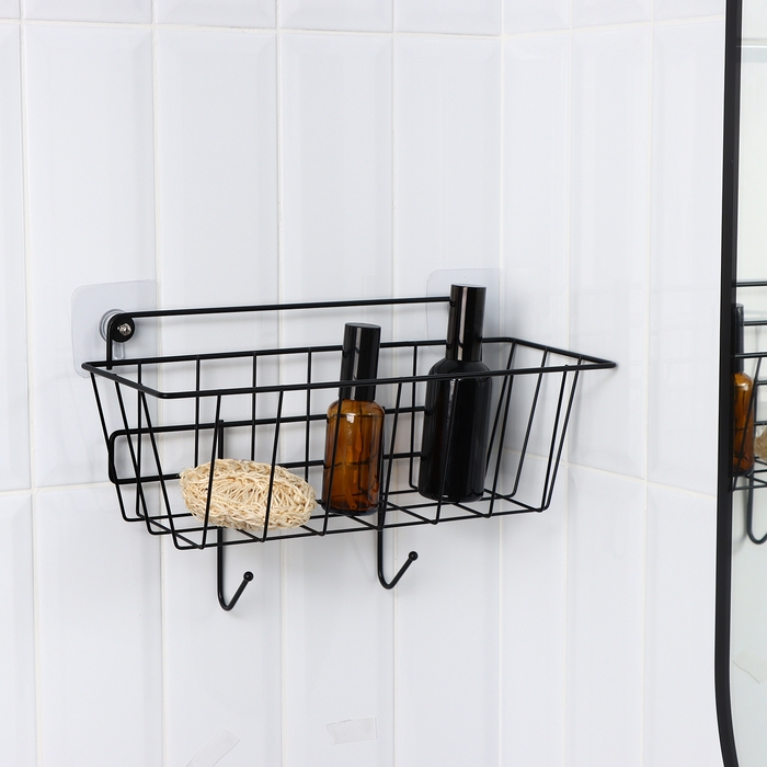 Корзина с 2 крючками, 31,5×13×20 см, цвет черный Корзина с 2 крючками, 31,5×13×20 см, цвет черный