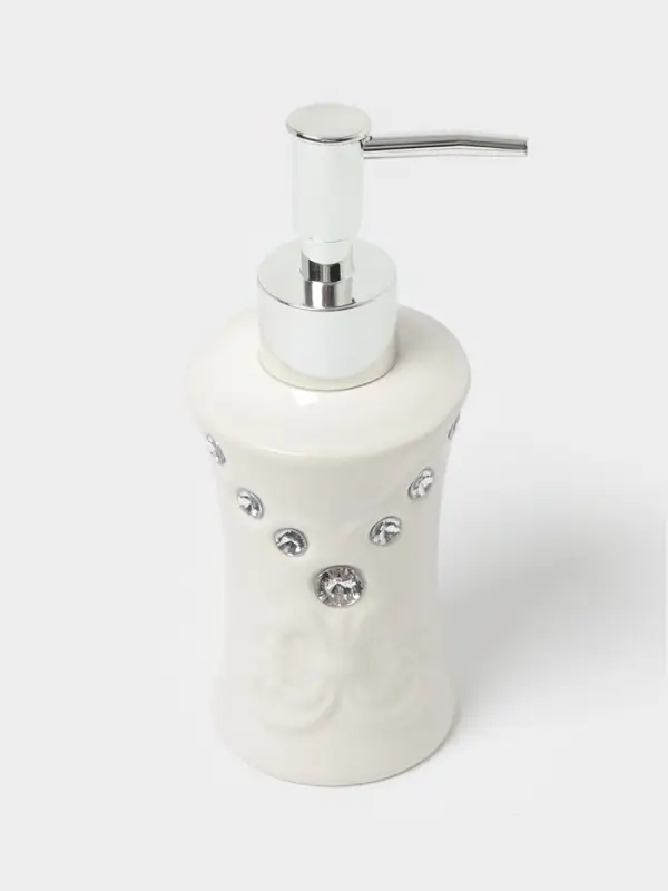 Аксессуары для ванной Доляна &laquo;Стразы. Капельки&raquo;, 4 предмета, дозатор 200 мл, мыльница, 2 стакана, белые