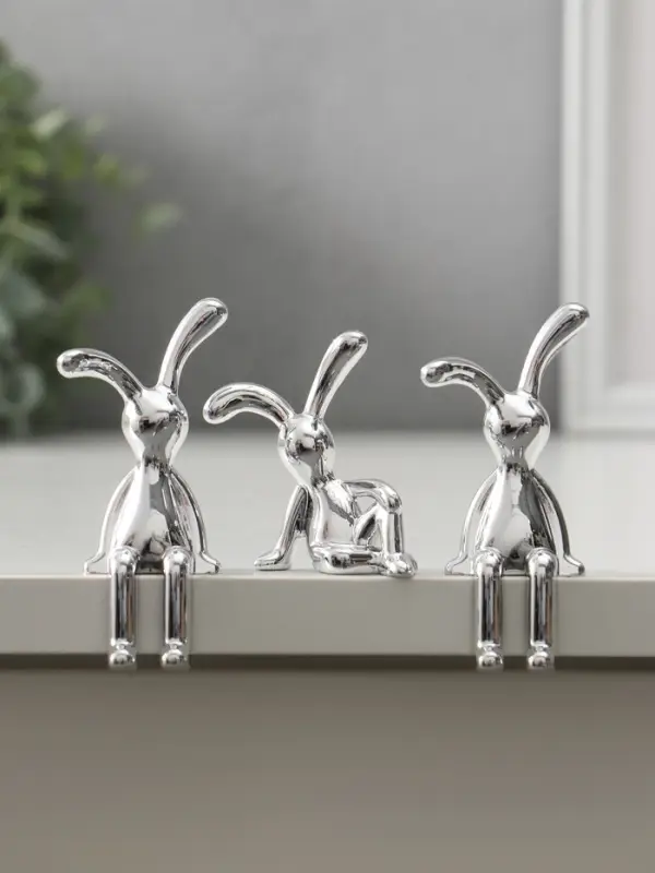 Сувенир пластик Сувенир пластик "Длинноухие зайцы" серебро набор 3 шт 3х8,7х4,4 см 2,5х5,5х5,7 см