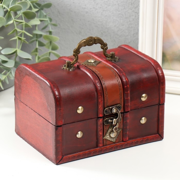 Шкатулка дерево  Шкатулка дерево "Ромб" набор 2 шт коричнево-красная 7,8х11,8х8 см 11х15,7х11,5 см