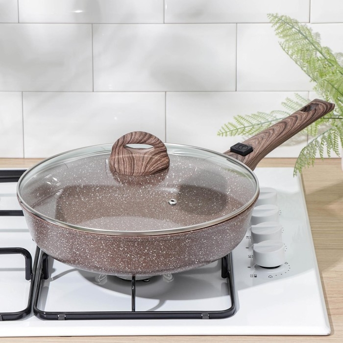 Сковорода Доляна «Брауни», d=28 см, съёмная ручка, стеклянная крышка, антипригарное покрытие, индукция Сковорода Доляна «Брауни», d=28 см, съёмная ручка, стеклянная крышка, антипригарное покрытие, индукция