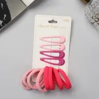 Набор для волос QF &laquo;Мира&raquo;, 12 шт.: 4 невидимки 5 см, 8 резинок 3.5 см, розовый