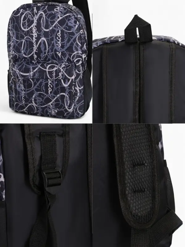 Рюкзак школьный на молнии, с карманами, с надписями, размер 30&times;13&times;42 см, чёрный