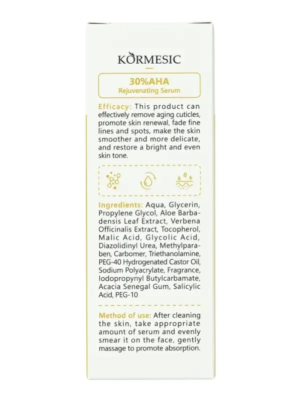 Омолаживающая сыворотка KORMESIC 30% с AHA кислотами, 30 мл
