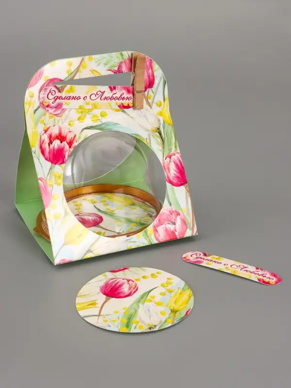 Коробка подарочная с куполом &laquo;Тюльпаны с мимозой&raquo;, 11.5&times;12&times;15.5 см