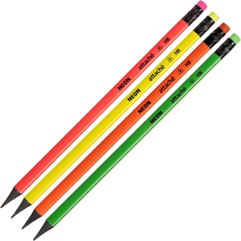 Карандаш чернографитный Attache пластик, трехгранн, с ластиком, ассорти