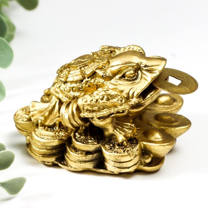 Нэцке полистоун бронза  Нэцке полистоун бронза "Денежная жаба инь-ян со слитками золота" 4,8х6,5х8,5 см