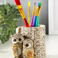 Фигурка - карандашница полистоун &laquo;Филины с орнаментом&raquo;, 6.5&times;8.5&times;9 см