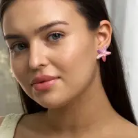 Серьги пластик &laquo;Морская звезда&raquo;, розовый, фиолетовые