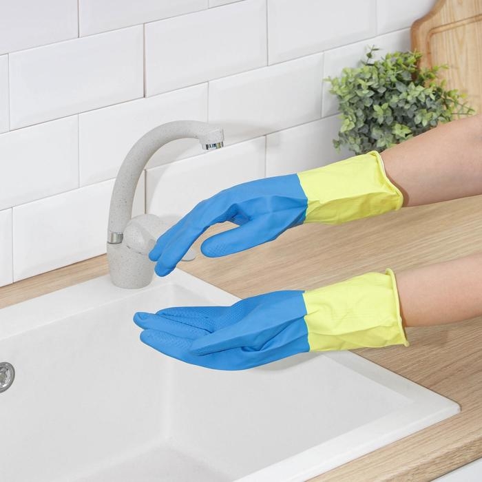 Перчатки хозяйственные резиновые Доляна, размер XL, плотные, 80 гр, цвет МИКС Перчатки хозяйственные резиновые Доляна, размер XL, плотные, 80 гр, цвет МИКС