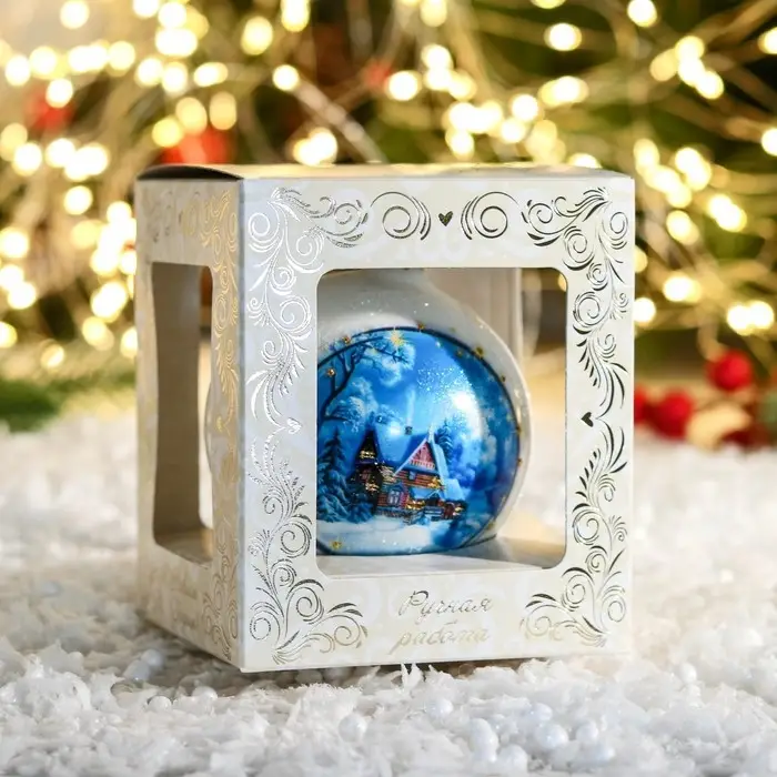 Шар новогодний "Котедж"  h- 8 см