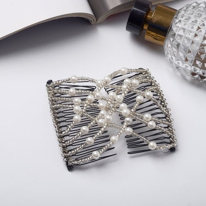 Зажим для волос  Зажим для волос "Сетка" бусины, 9,5 см, белый